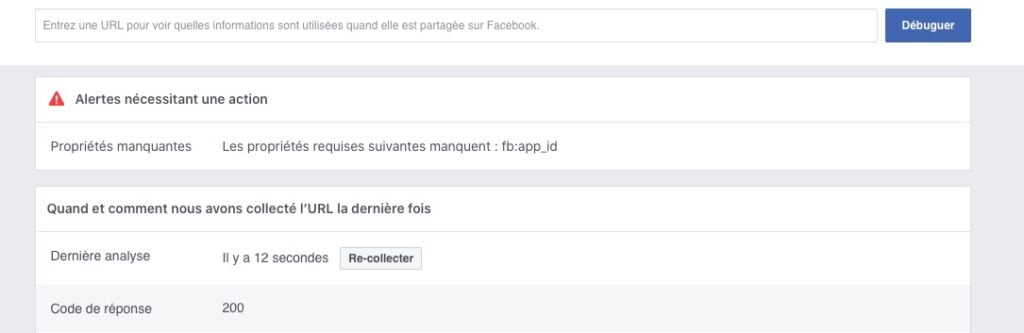 Page de debug Facebook pour re-collecter les données sur votre site